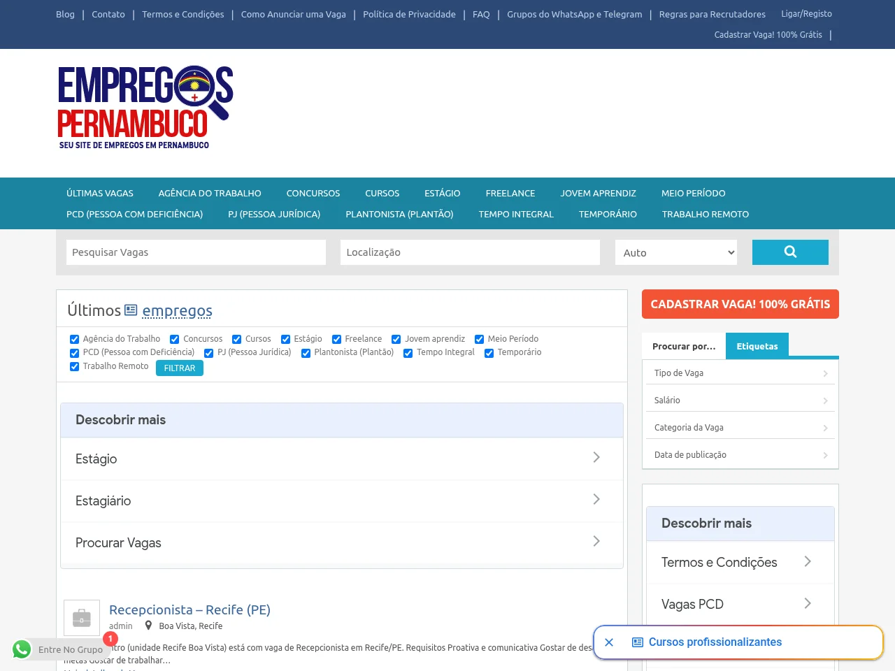 Empregos Pernambuco screenshot Empregos Pernambuco job board platform screenshot showing job search interface