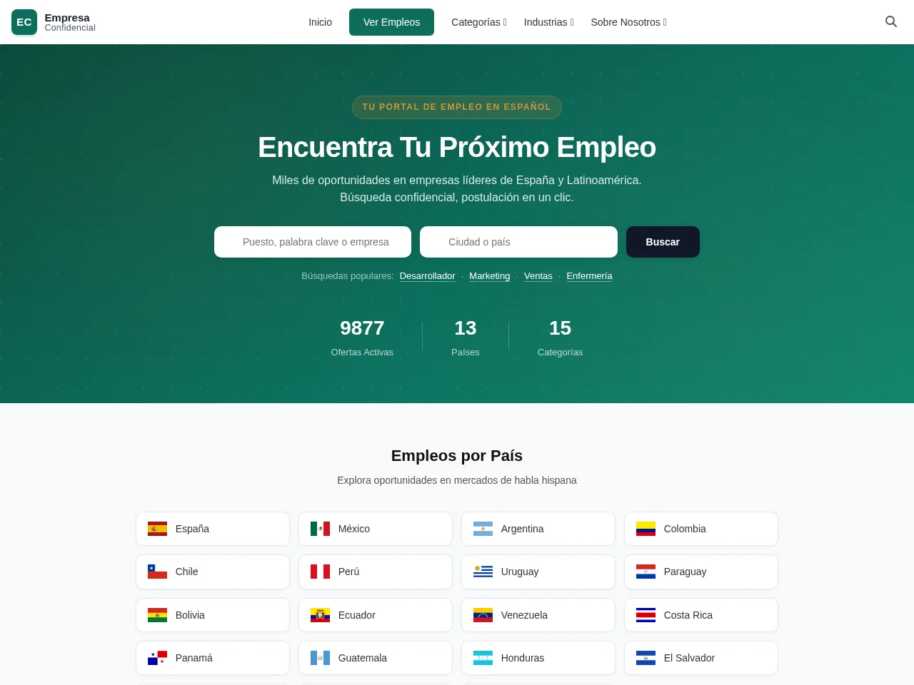 Empresa Confidencial screenshot Empresa Confidencial job board platform screenshot showing job search interface