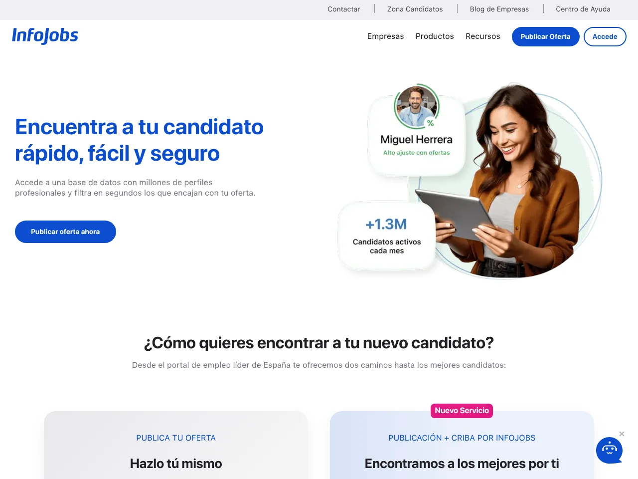 InfoJobs Empresas job board platform screenshot showing job search interface