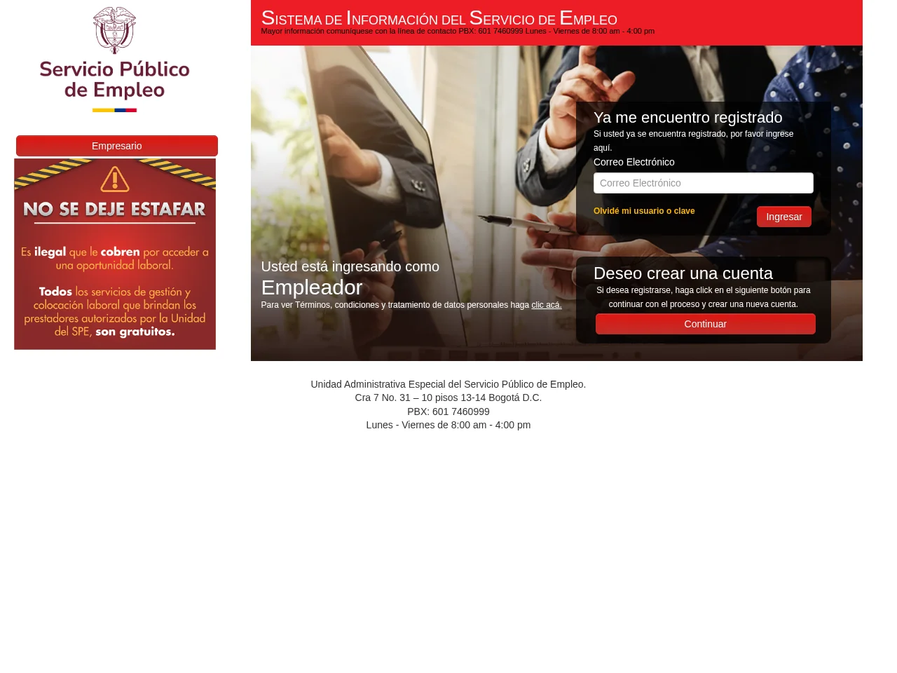 Servicio de Empleo job board platform screenshot showing job search interface