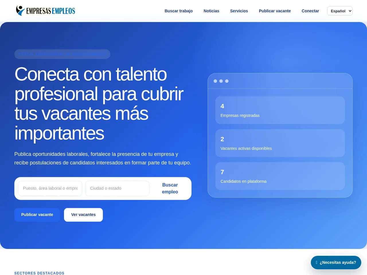 Empresas Empleos job board platform screenshot showing job search interface