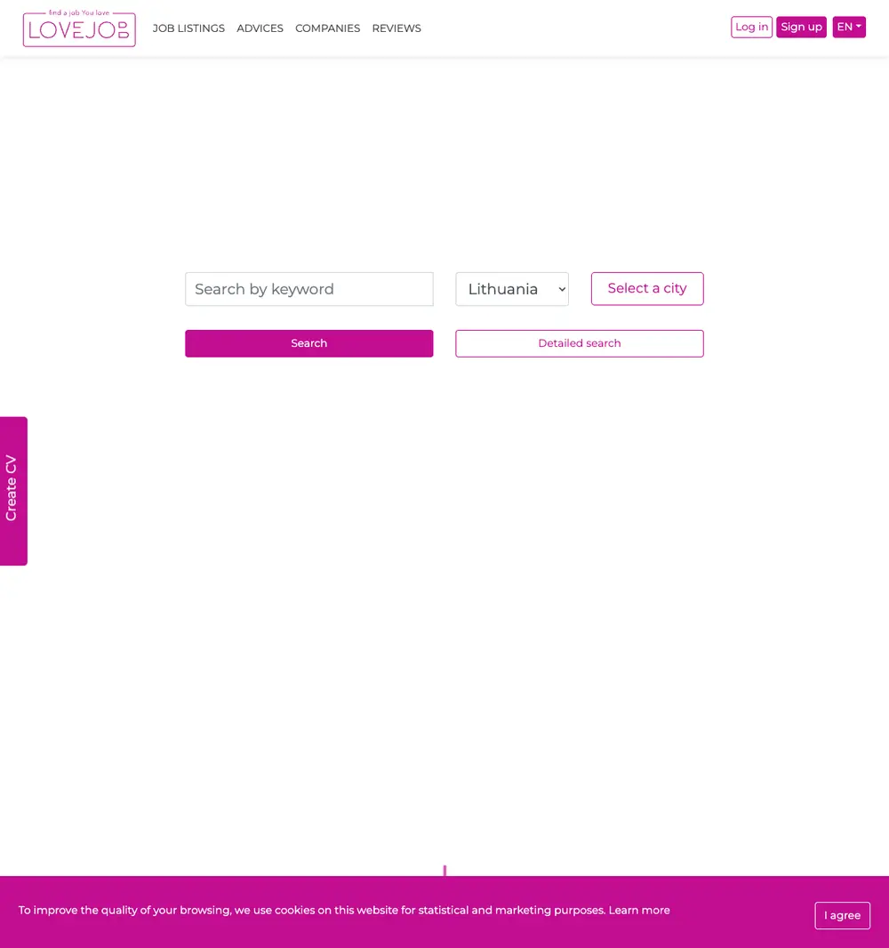 lovejob.lt screenshot lovejob.lt job board platform screenshot showing job search interface