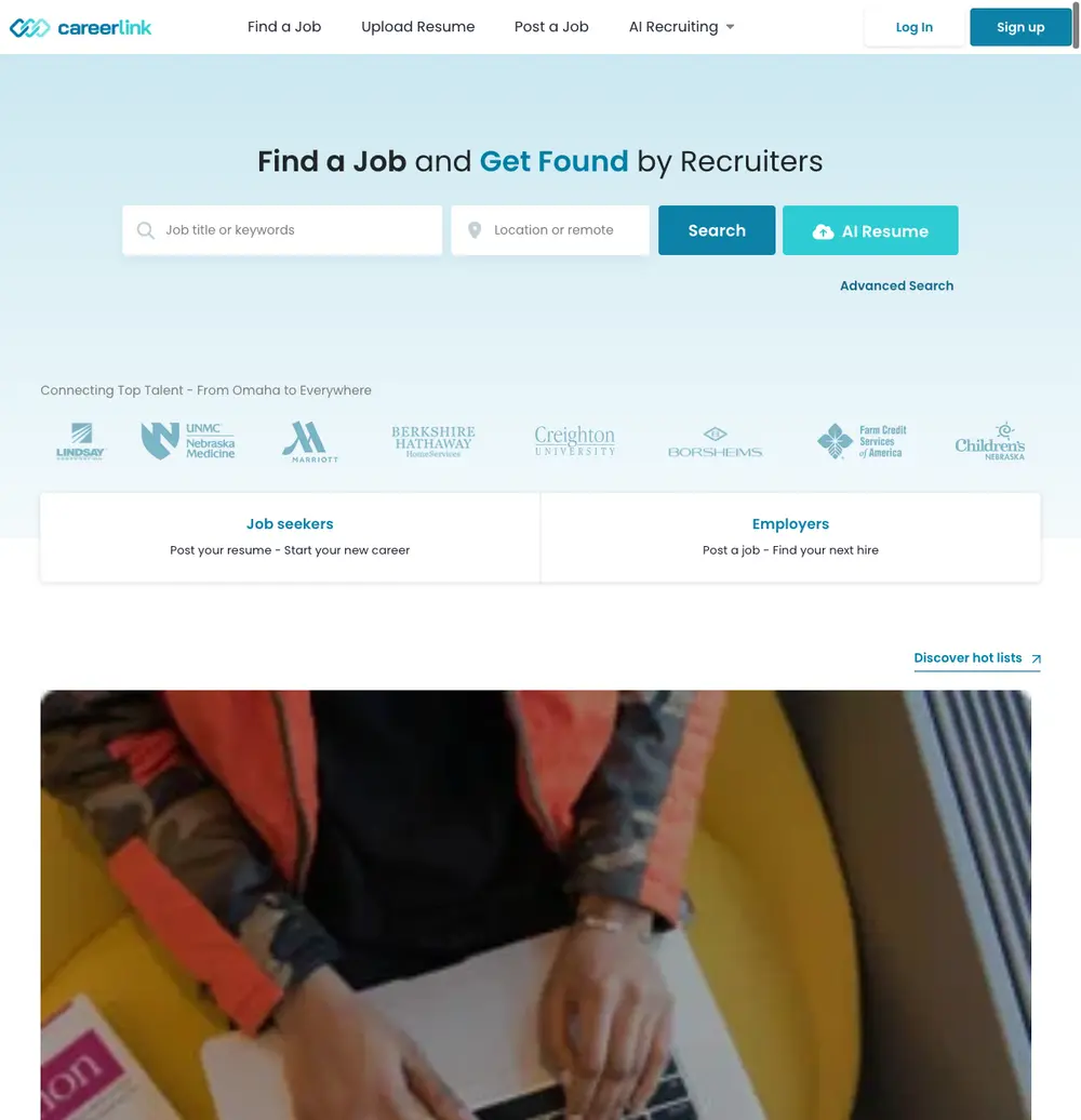 Careerlink job board platform screenshot showing job search interface