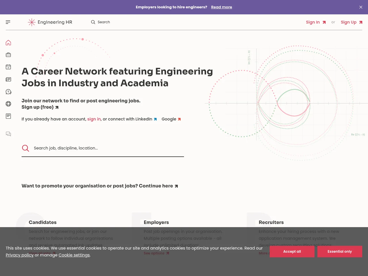 Engineering HR job board platform screenshot showing job search interface