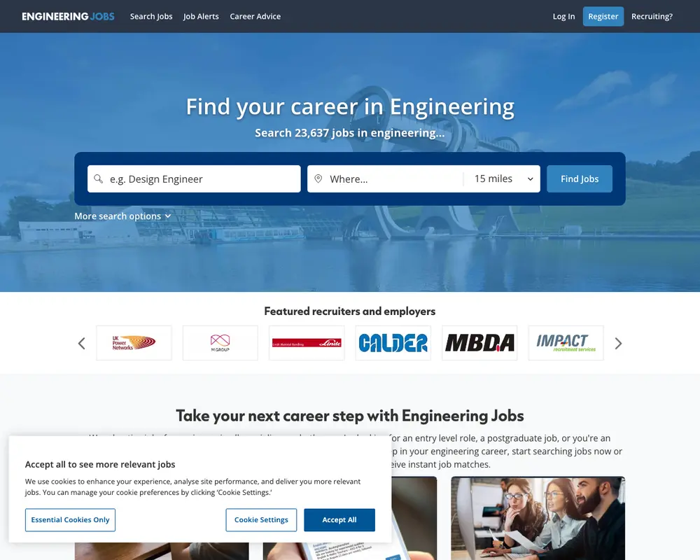 EngineeringJobs.co.uk job board platform screenshot showing job search interface