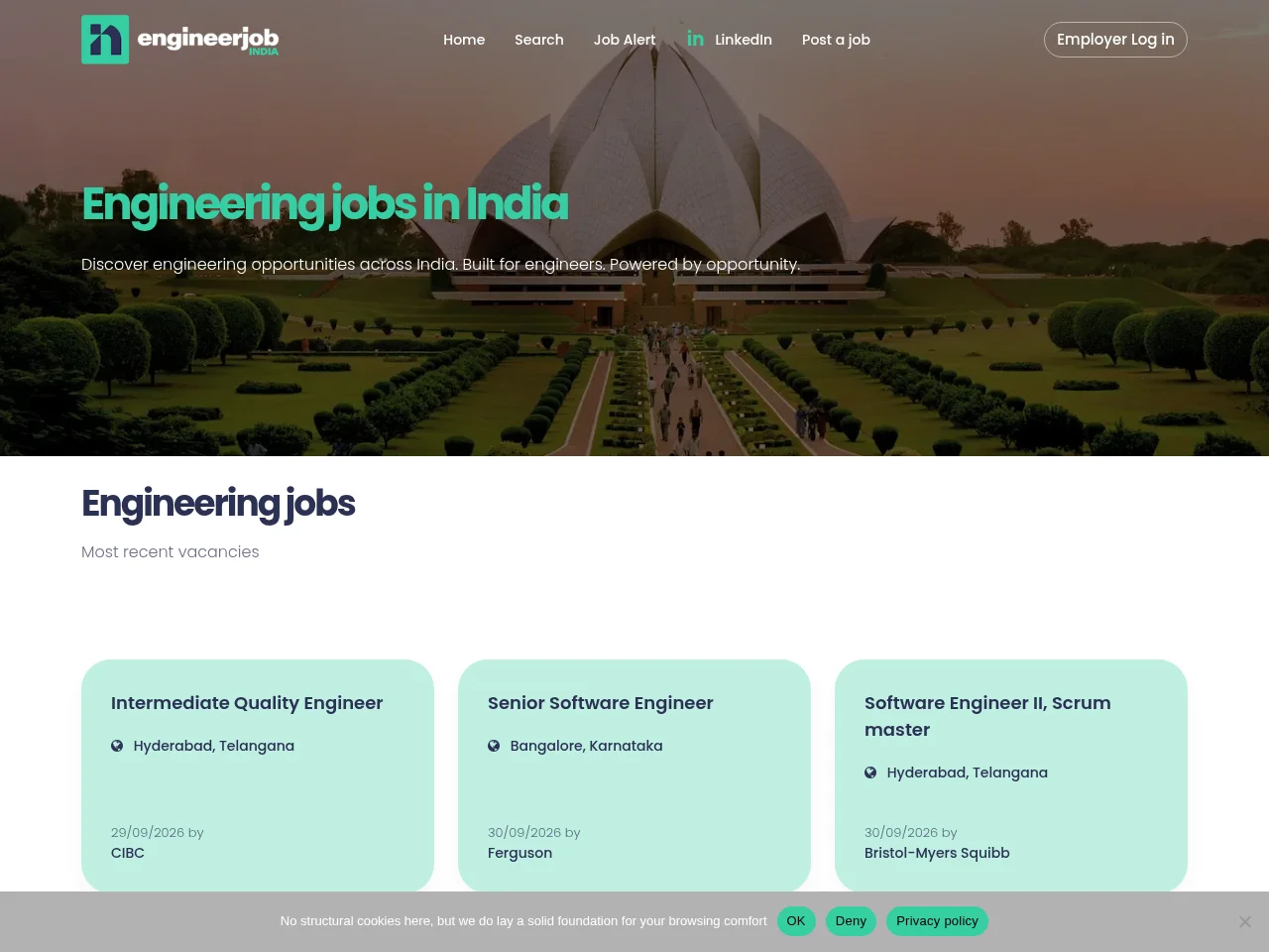 EngineerJob job board platform screenshot showing job search interface