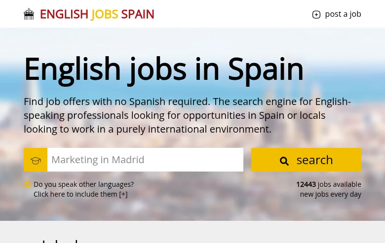 English Jobs Spain screenshot English Jobs Spain job board platform screenshot showing job search interface