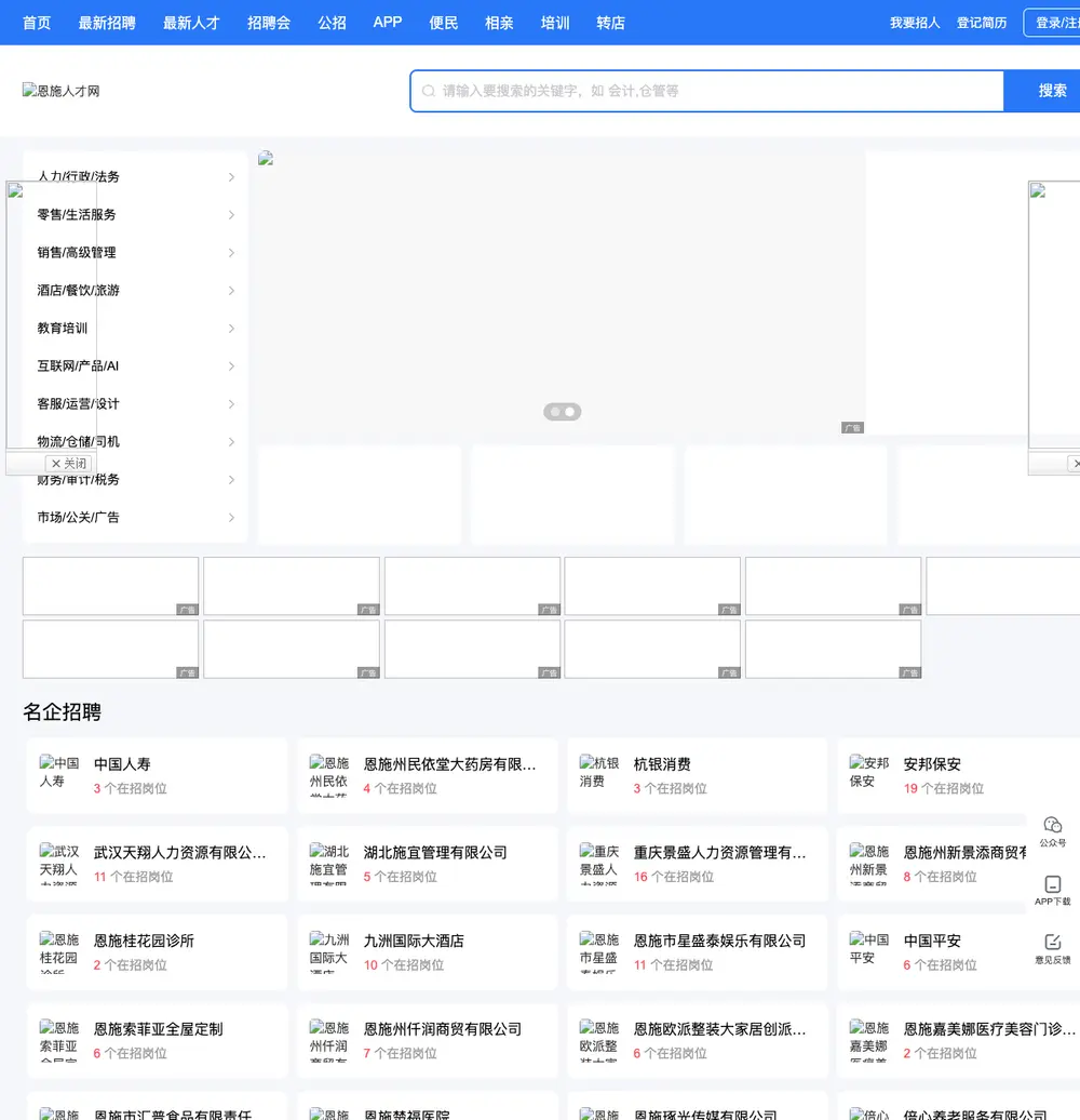 恩才网 job board platform screenshot showing job search interface