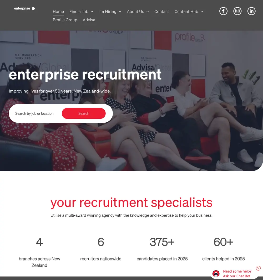 Enterprise Recruitment job board platform screenshot showing job search interface