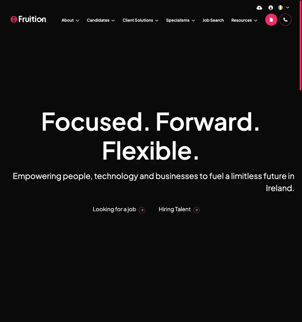 Fruition Group IE job board platform screenshot showing job search interface