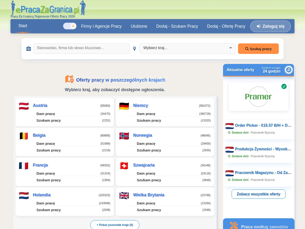 ePracaZaGranica.pl screenshot ePracaZaGranica.pl job board platform screenshot showing job search interface