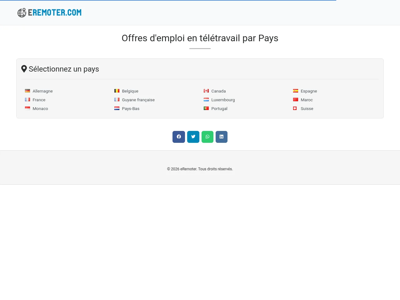 eRemoter job board platform screenshot showing job search interface