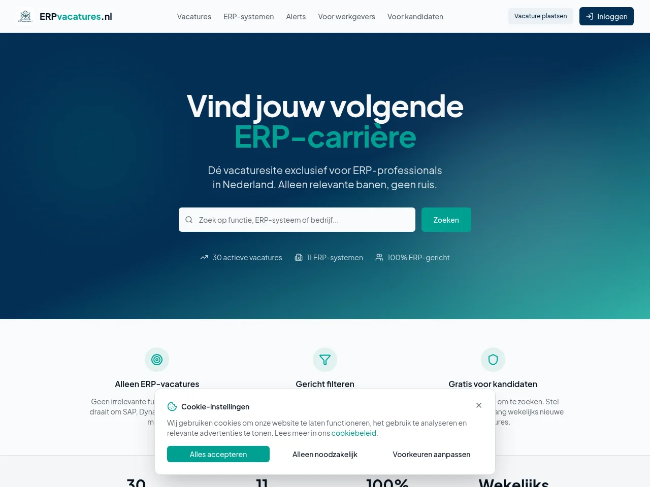 ERPvacatures.nl screenshot ERPvacatures.nl job board platform screenshot showing job search interface