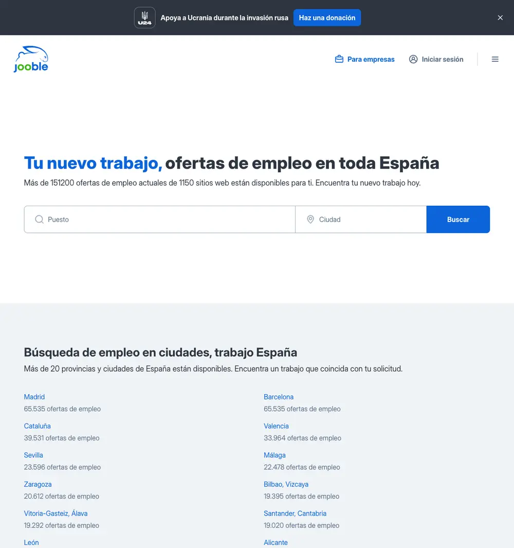 Jooble job board platform screenshot showing job search interface