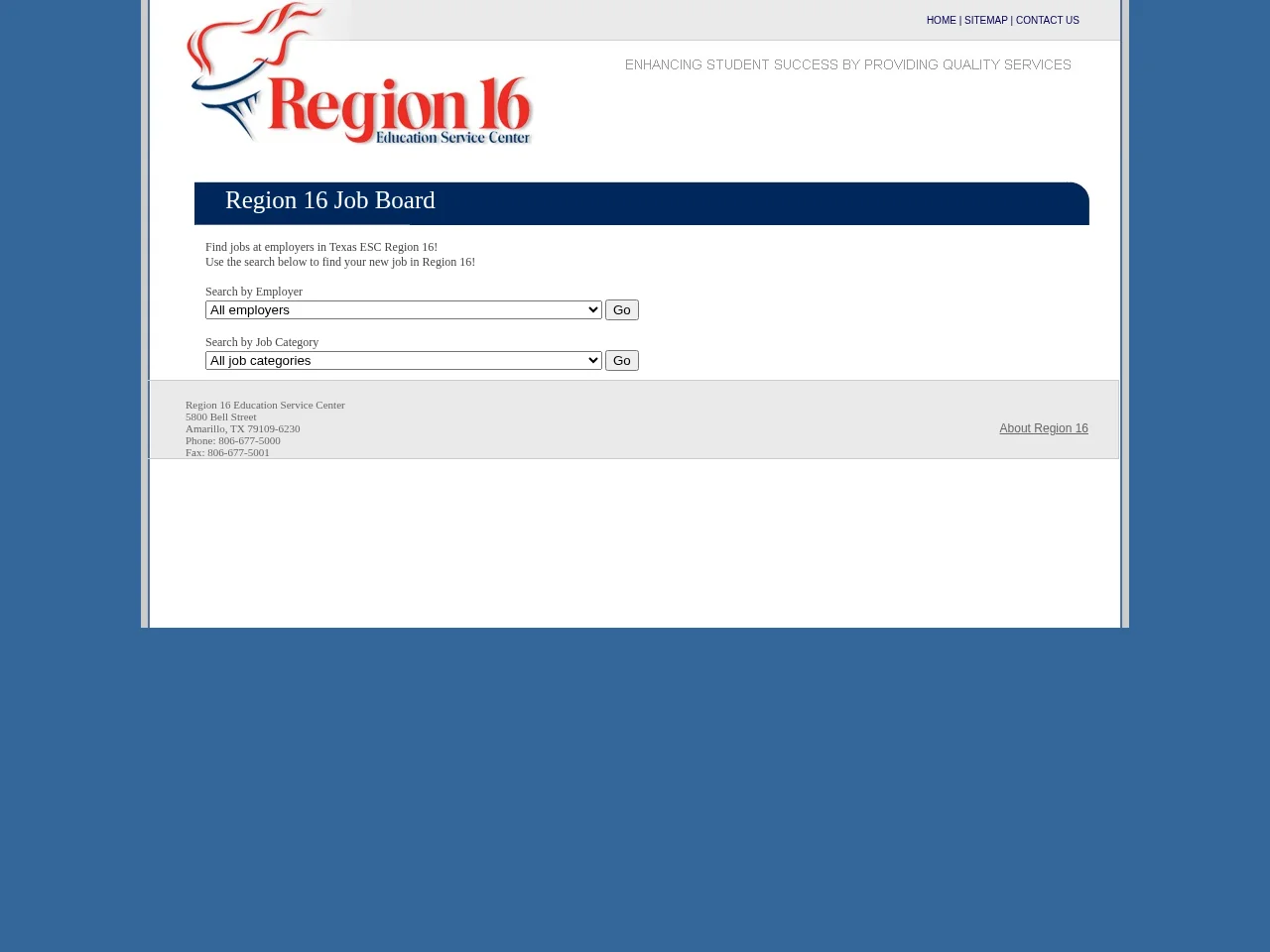 ESC Region 16 Job Board job board platform screenshot showing job search interface