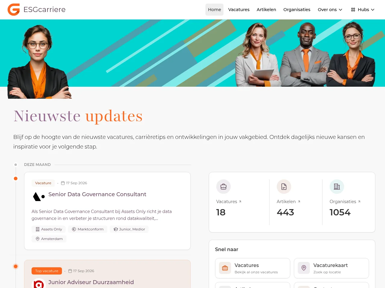 ESG Carrière job board platform screenshot showing job search interface