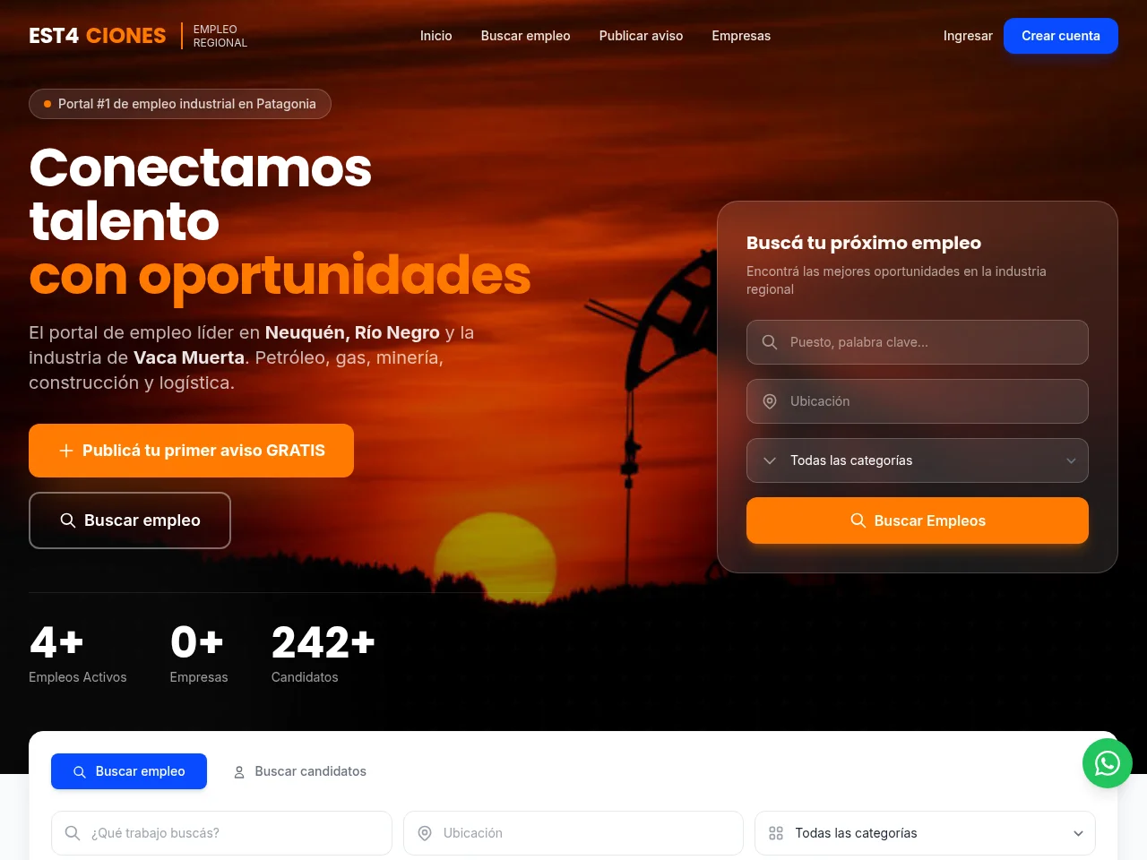 EST4CIONES EMPLEO REGIONAL job board platform screenshot showing job search interface