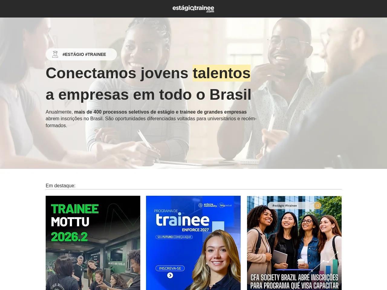 Portal EstágioTrainee.com screenshot Portal EstágioTrainee.com job board platform screenshot showing job search interface