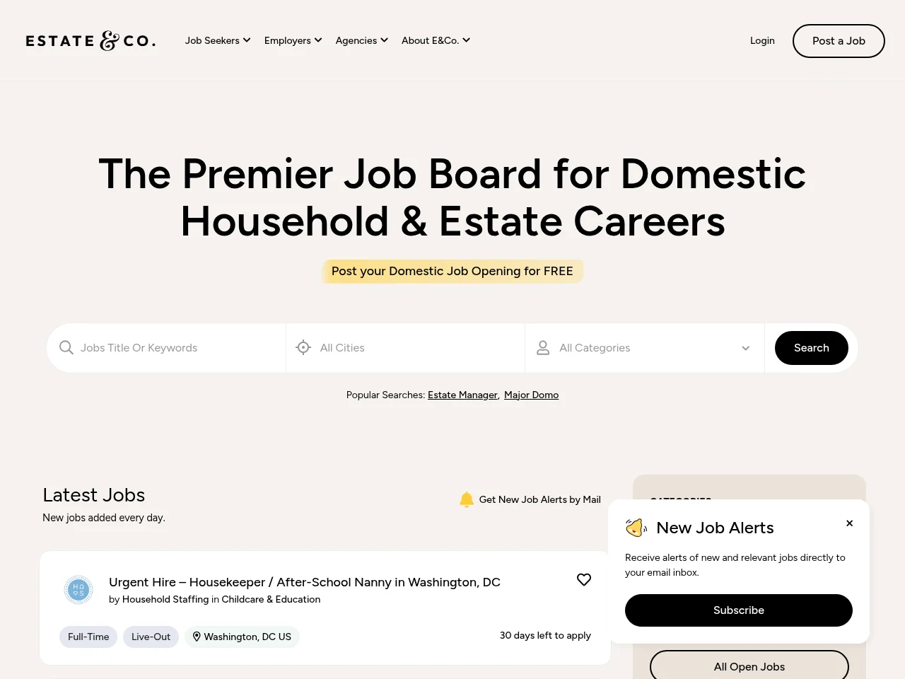 Estate & Company screenshot Estate & Company job board platform screenshot showing job search interface