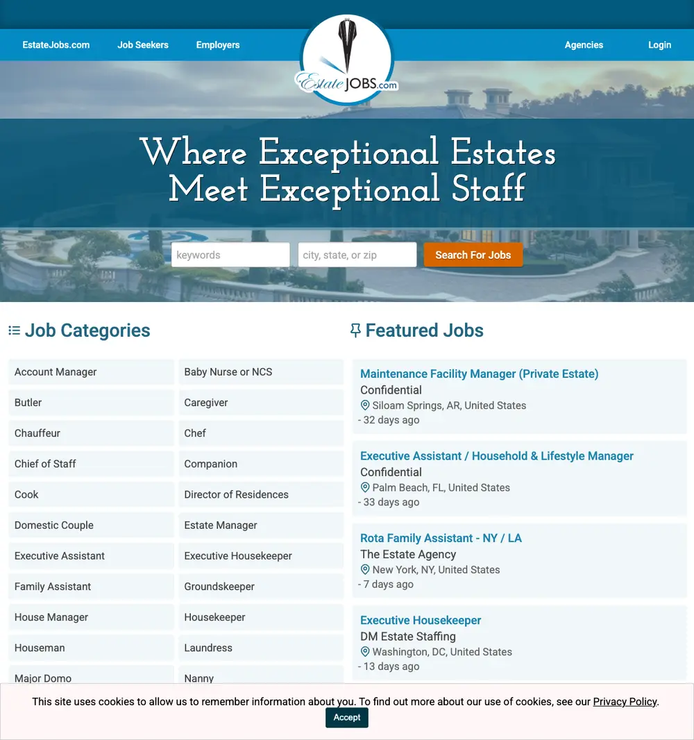 EstateJobs.com screenshot EstateJobs.com job board platform screenshot showing job search interface