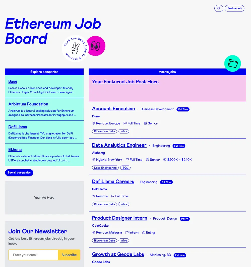 Ethereum Job Board job board platform screenshot showing job search interface