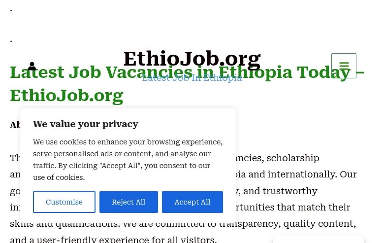 EthioJob.org screenshot EthioJob.org job board platform screenshot showing job search interface