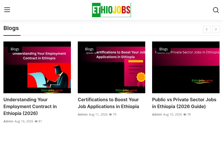 EthioJobs job board platform screenshot showing job search interface