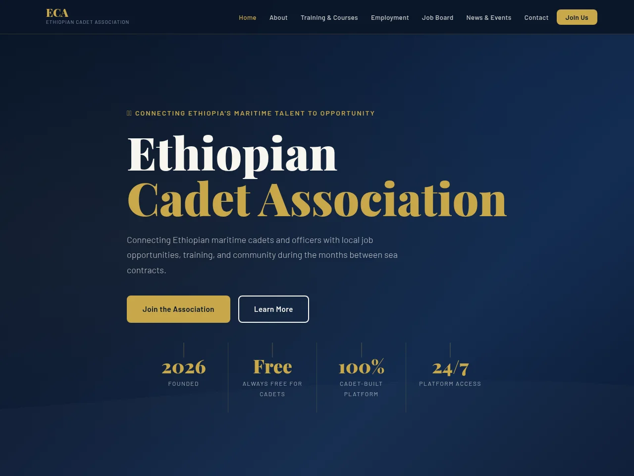 Ethiopian Cadet Association job board platform screenshot showing job search interface