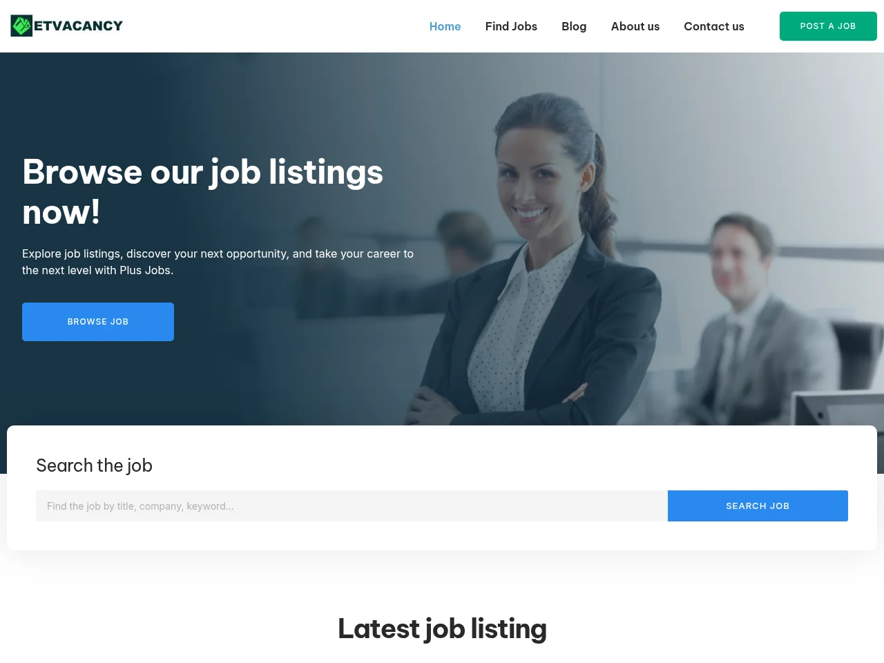 Etvacancy job board platform screenshot showing job search interface
