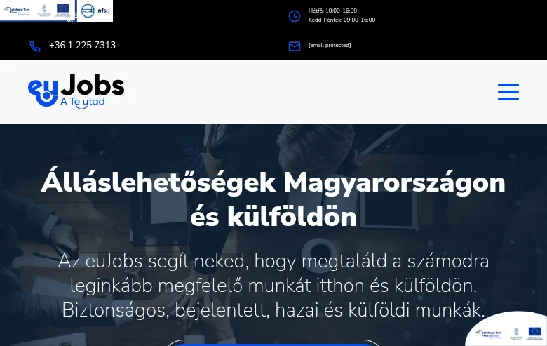 euJobs job board platform screenshot showing job search interface