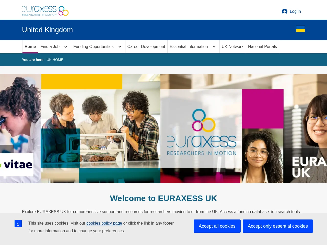 EURAXESS UK screenshot EURAXESS UK job board platform screenshot showing job search interface