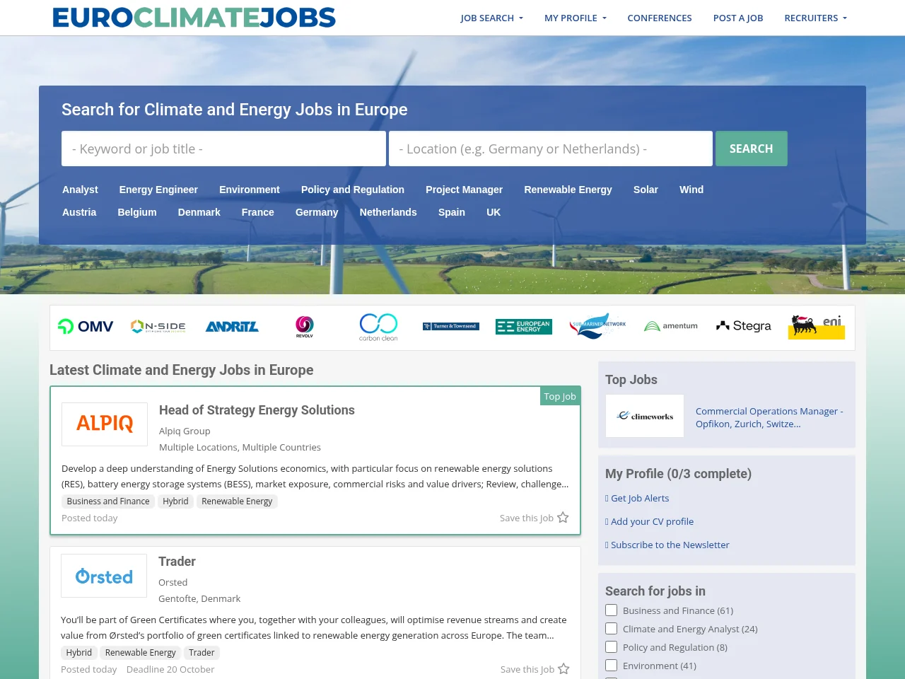EuroClimateJobs screenshot EuroClimateJobs job board platform screenshot showing job search interface
