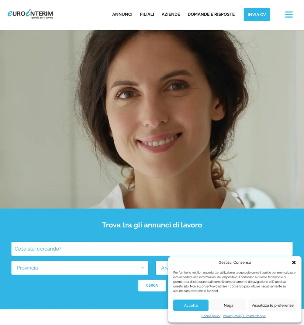 Eurointerim job board platform screenshot showing job search interface