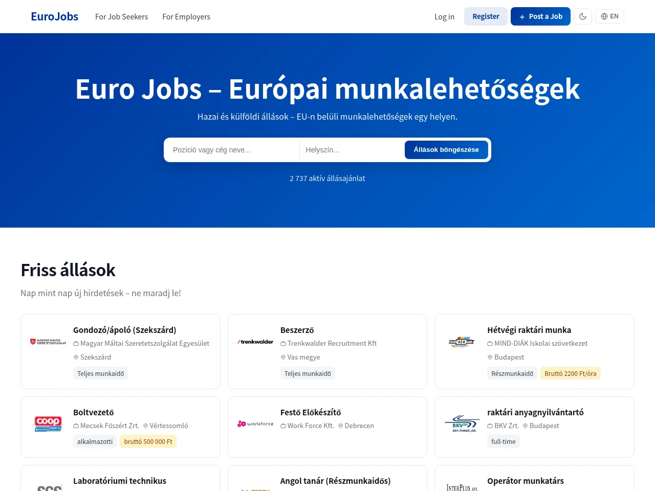 EuroJobs screenshot EuroJobs job board platform screenshot showing job search interface