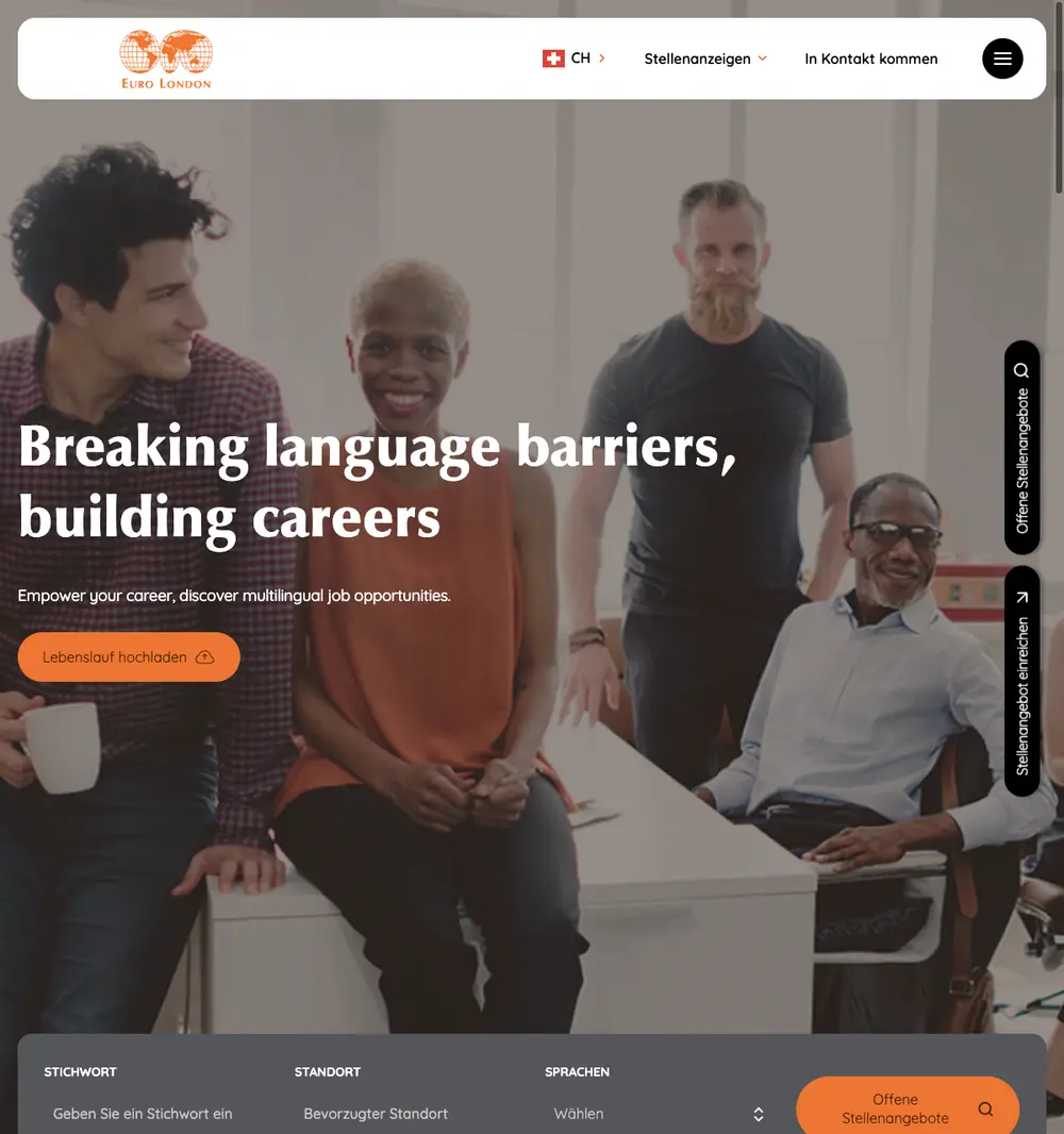 Euro London Appointments Brinkdoor Ltd job board platform screenshot showing job search interface