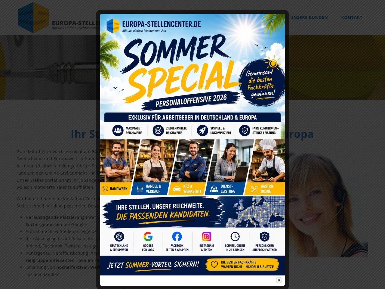 Europa-Stellencenter job board platform screenshot showing job search interface