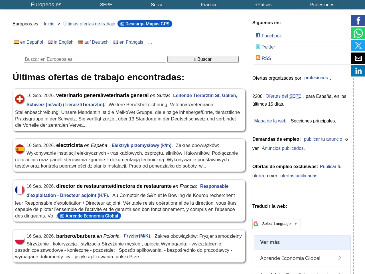 Europeos.es screenshot Europeos.es job board platform screenshot showing job search interface