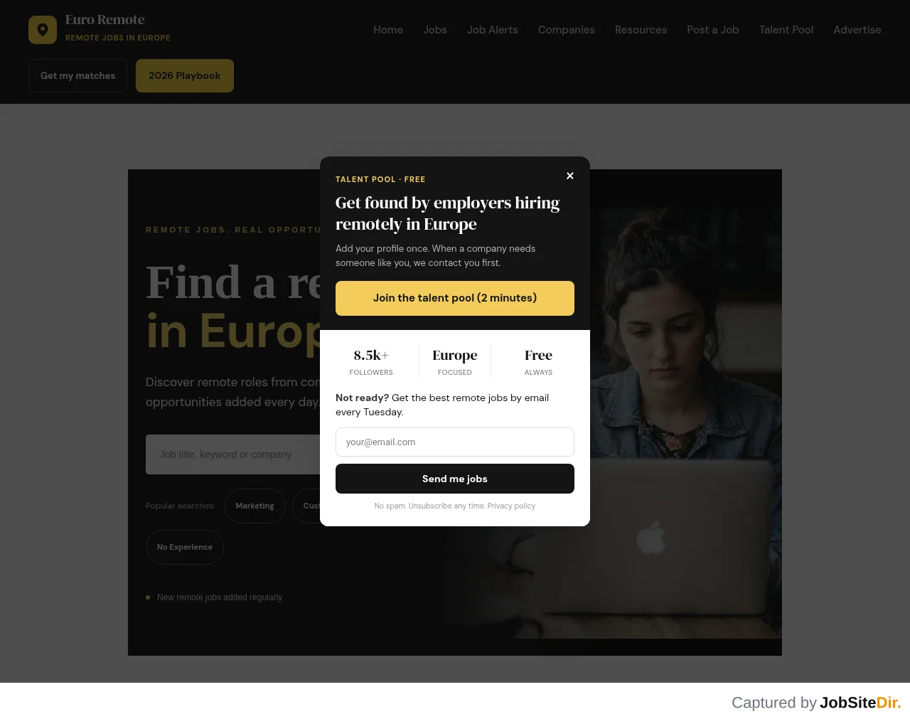 Euro Remote Jobs website screenshot