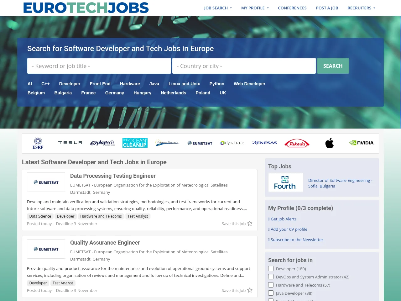 EuroTechJobs screenshot EuroTechJobs job board platform screenshot showing job search interface