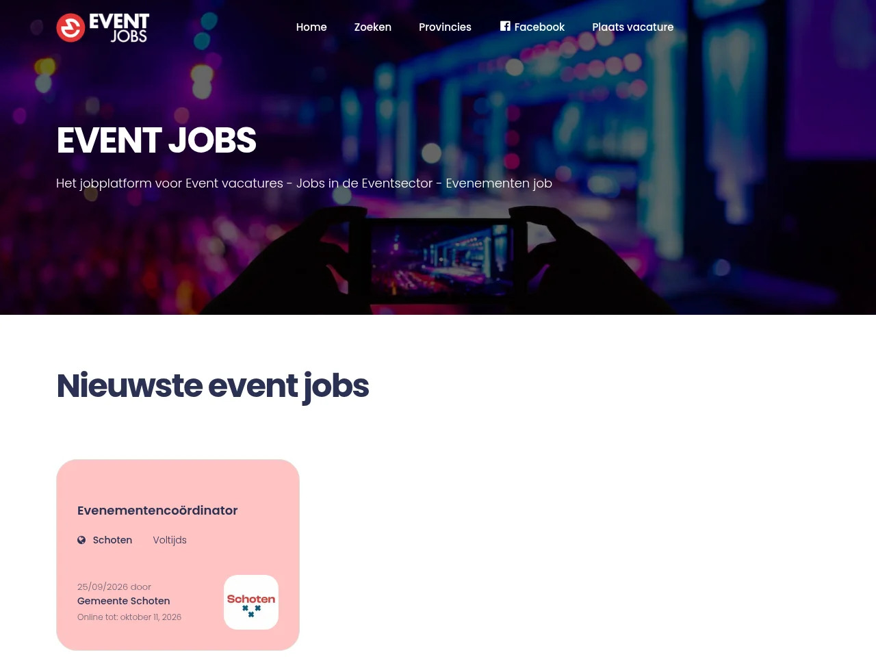 EVENT JOBS job board platform screenshot showing job search interface