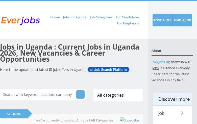 EverJobs job board platform screenshot showing job search interface