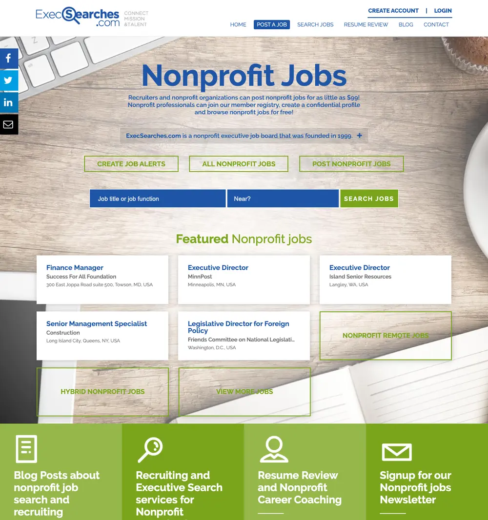 ExecSearches.com job board platform screenshot showing job search interface