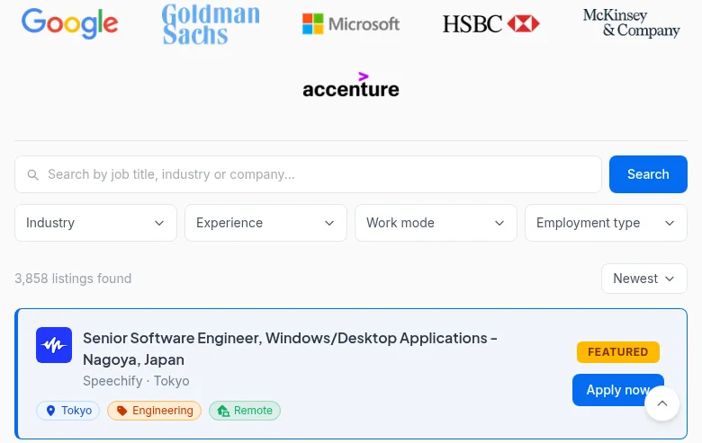 ExpatJobBoard job board platform screenshot showing job search interface