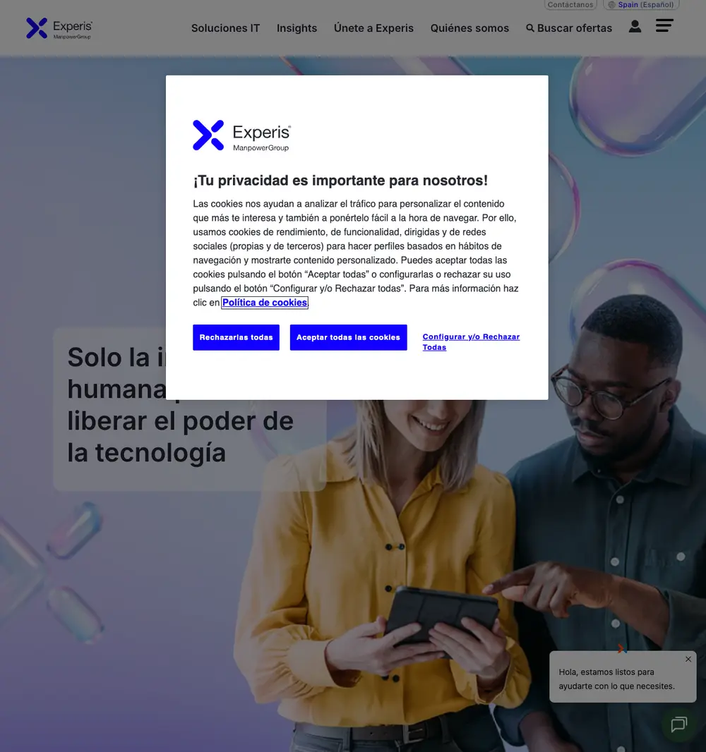 Experis España job board platform screenshot showing job search interface