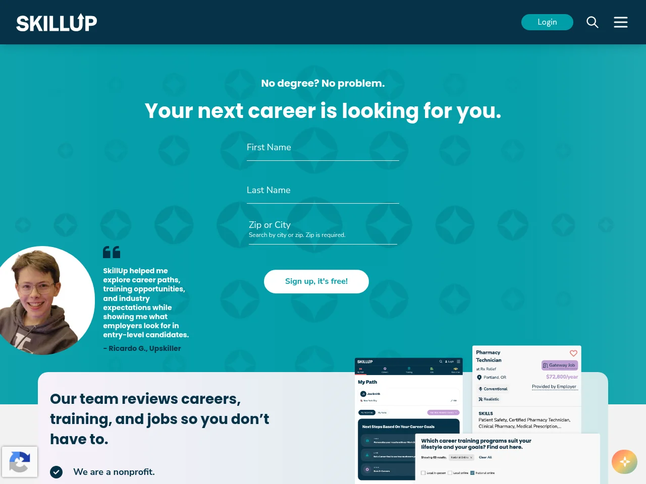 SkillUp job board platform screenshot showing job search interface