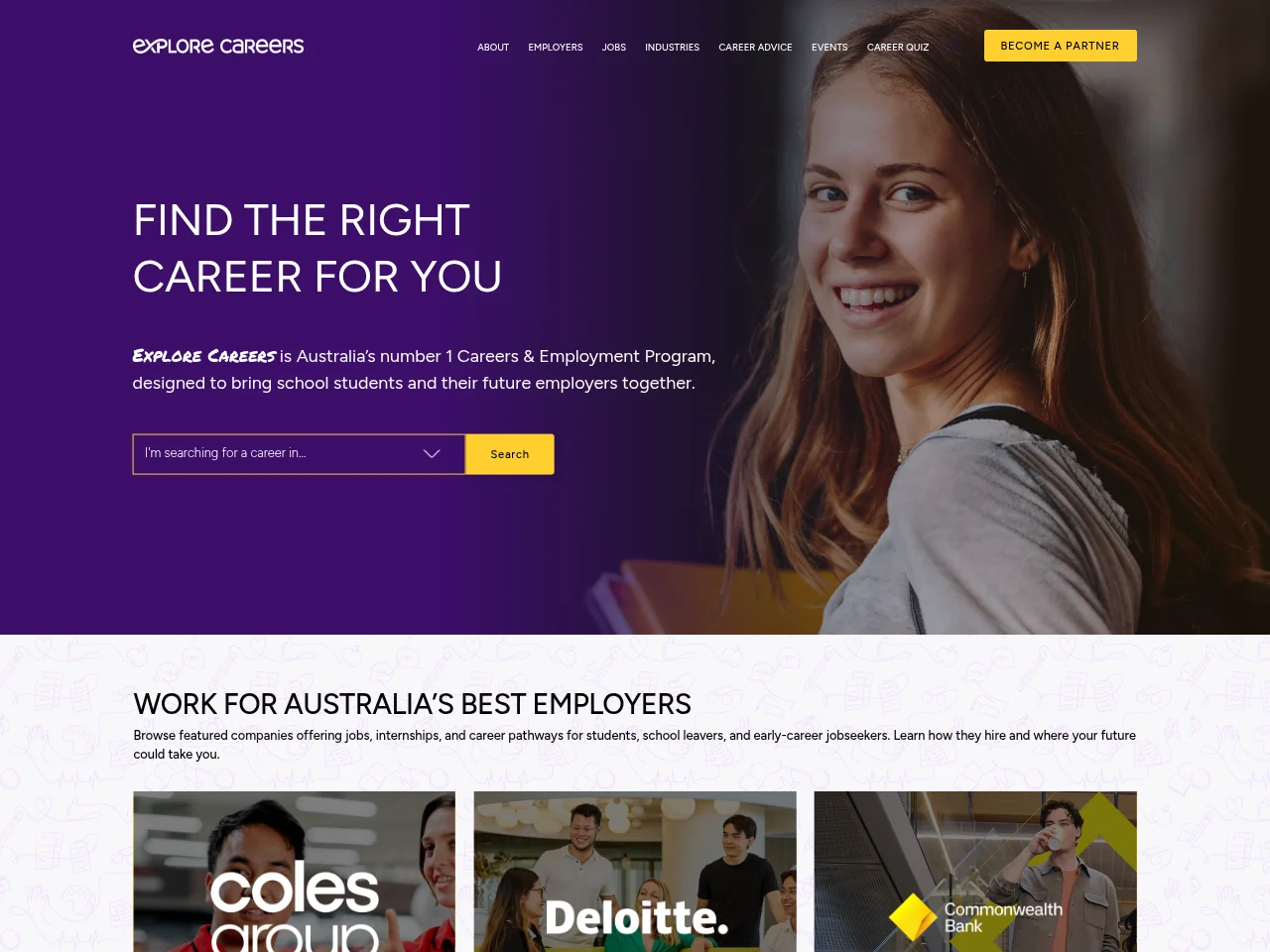 Explore Careers job board platform screenshot showing job search interface