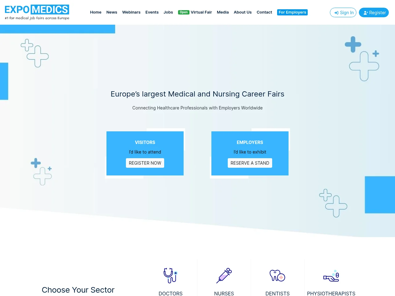 EXPOMEDICS job board platform screenshot showing job search interface