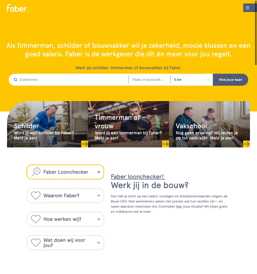 Faber job board platform screenshot showing job search interface