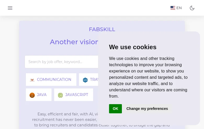 Fabskill screenshot Fabskill job board platform screenshot showing job search interface