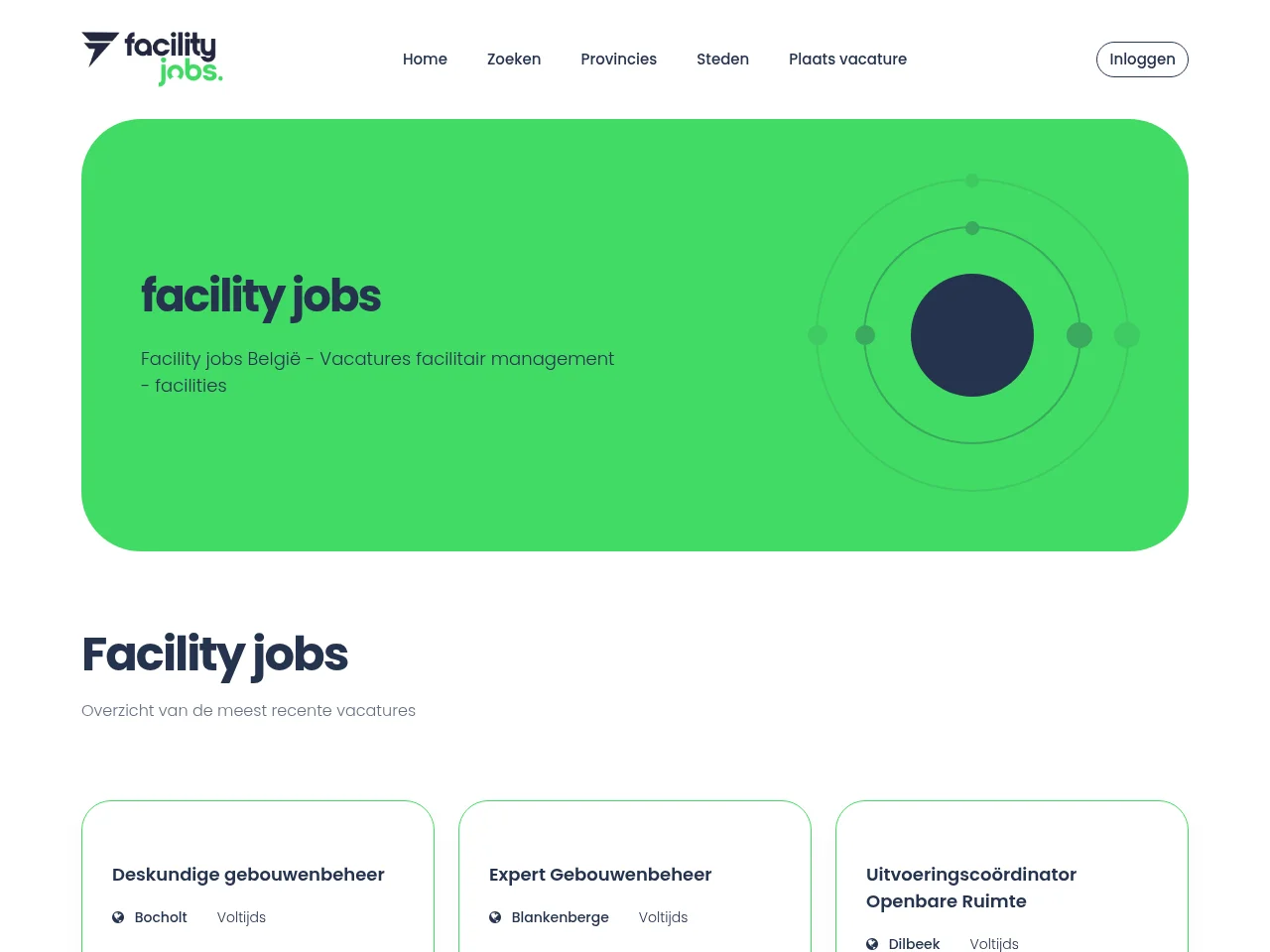 Facility Jobs job board platform screenshot showing job search interface